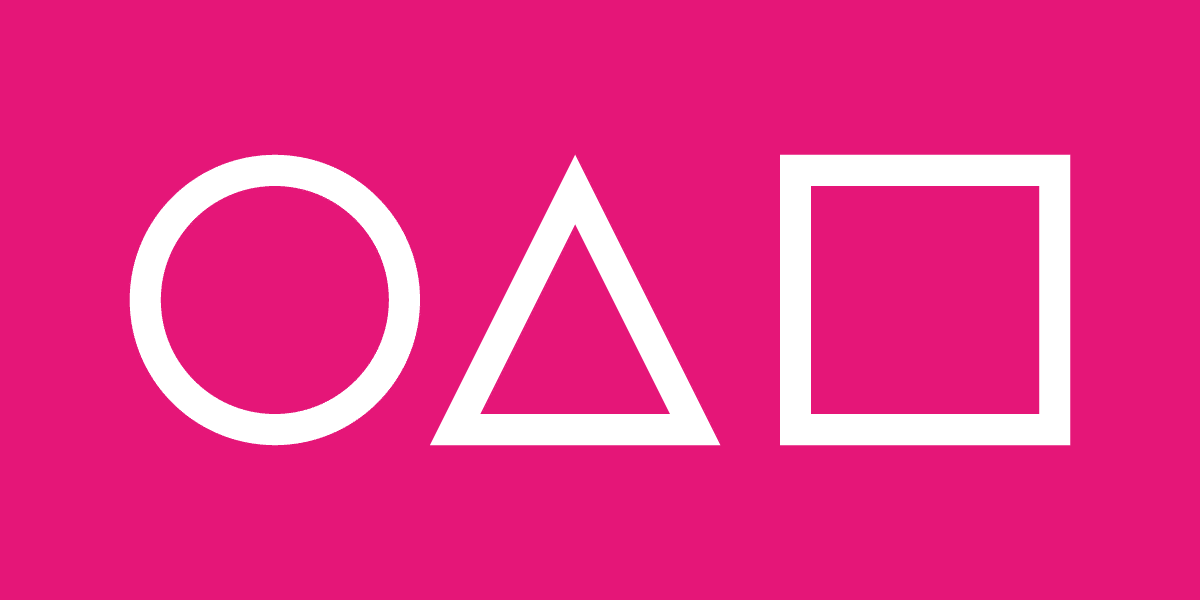 White circle, triangle, and square on pink background